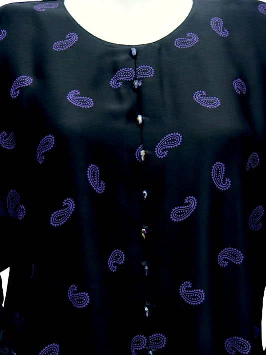 Black Blue Print Abaya