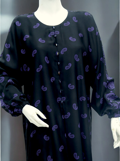 Black Blue Print Abaya