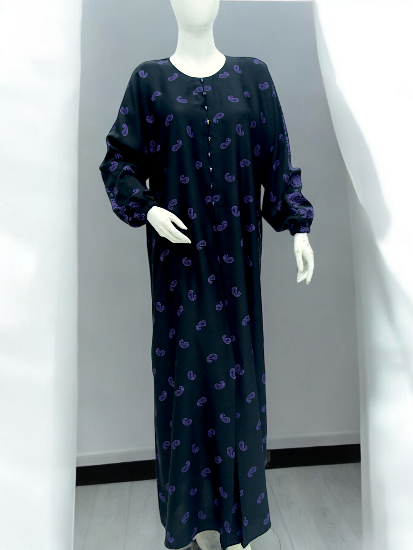 Black Blue Print Abaya