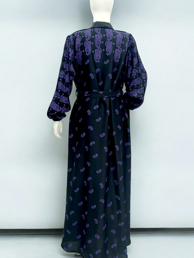 Black Print Front Open Abaya