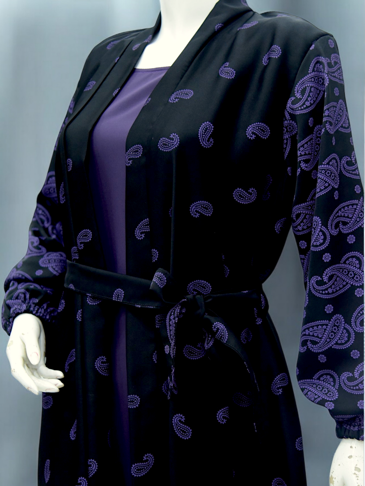 Black Print Front Open Abaya