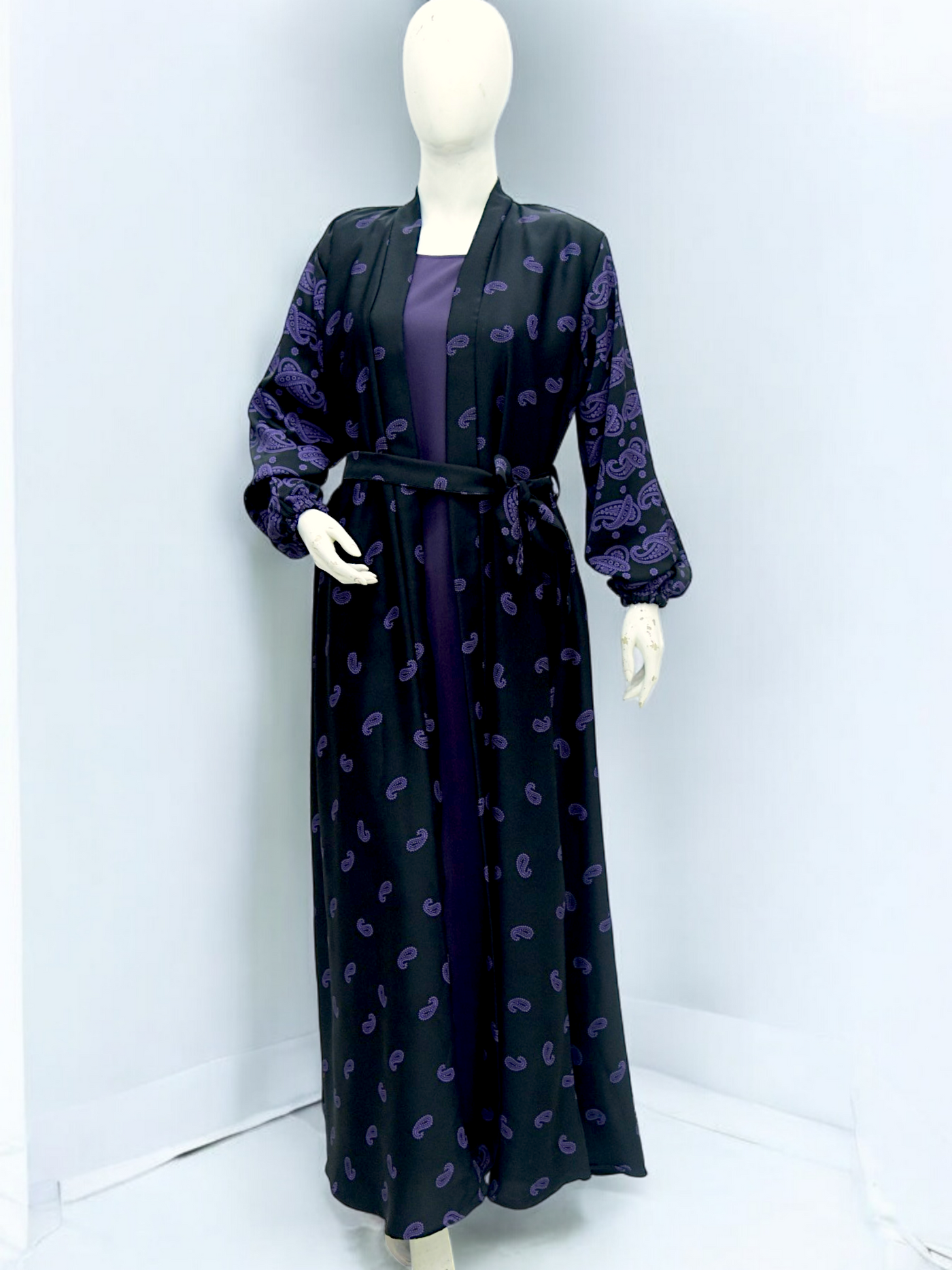 Black Print Front Open Abaya