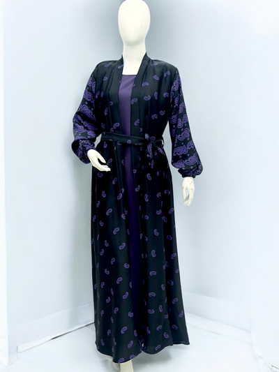 Black Print Front Open Abaya