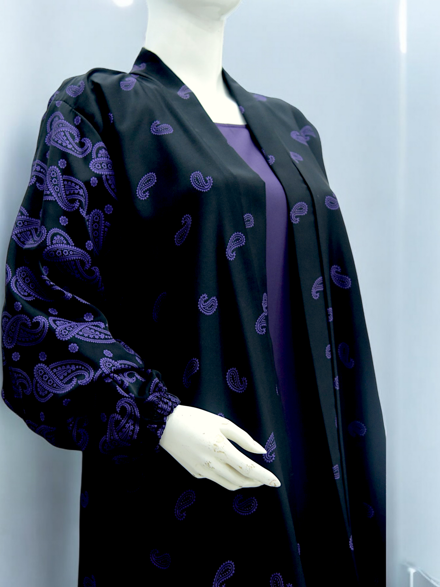 Black Print Front Open Abaya