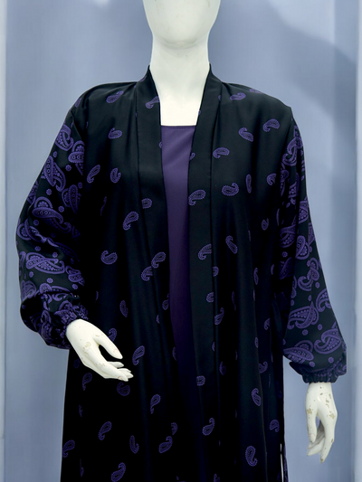 Black Print Front Open Abaya