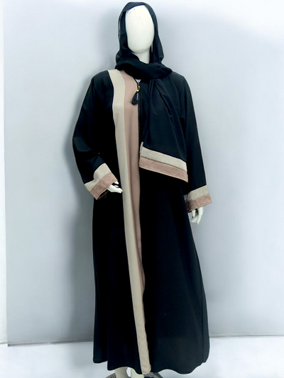 Strip Abaya With Same Hijab - Black