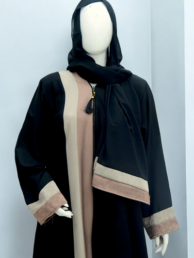 Strip Abaya With Same Hijab - Black