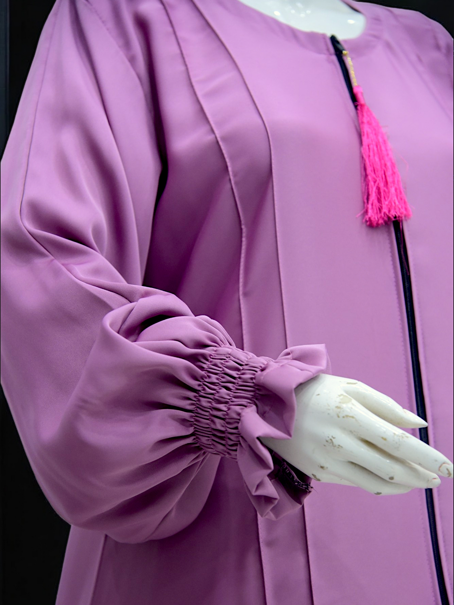 Casual Plain Zipper Abaya - Light Plum