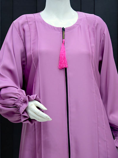 Casual Plain Zipper Abaya - Light Plum