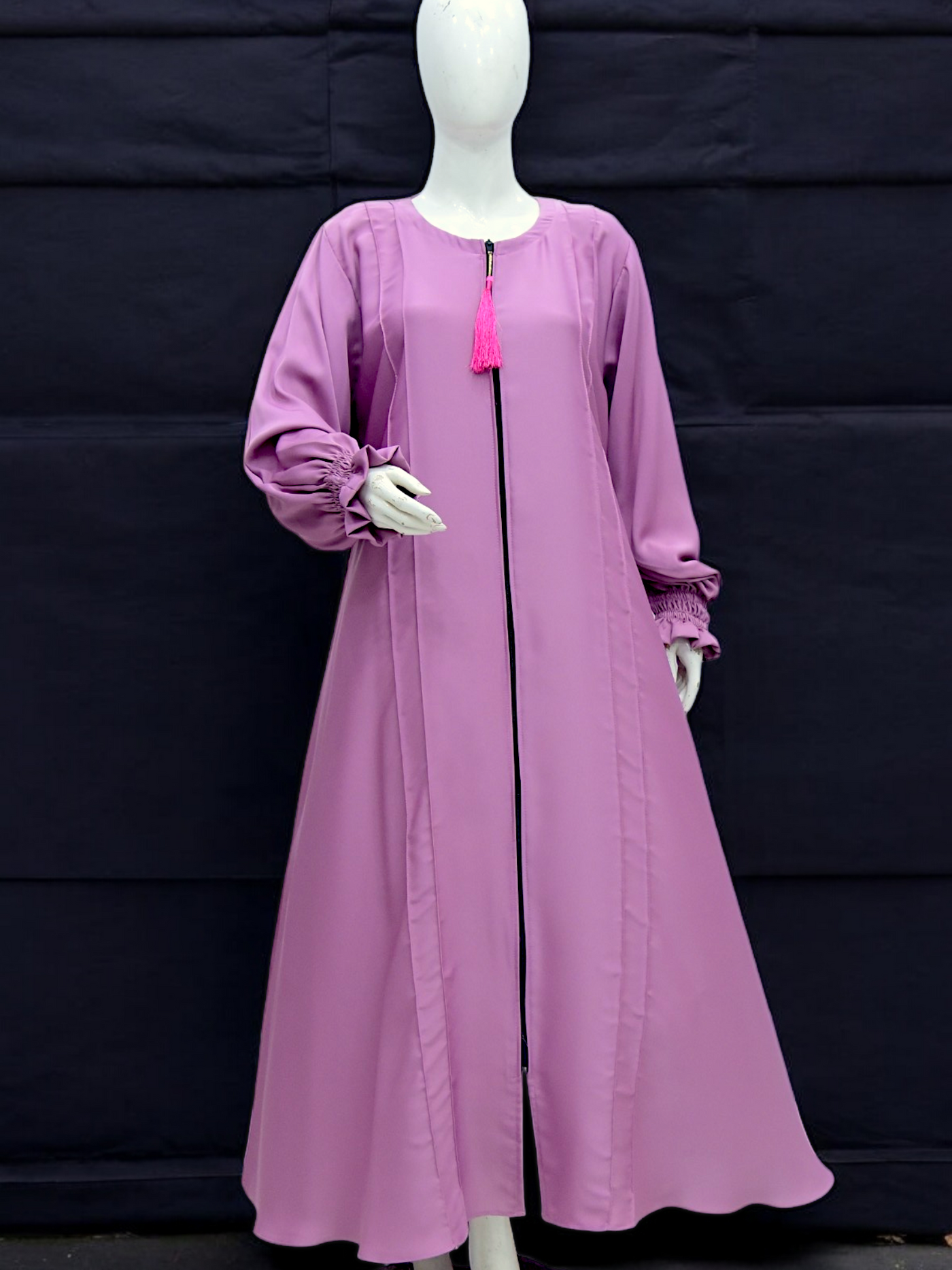 Casual Plain Zipper Abaya - Light Plum