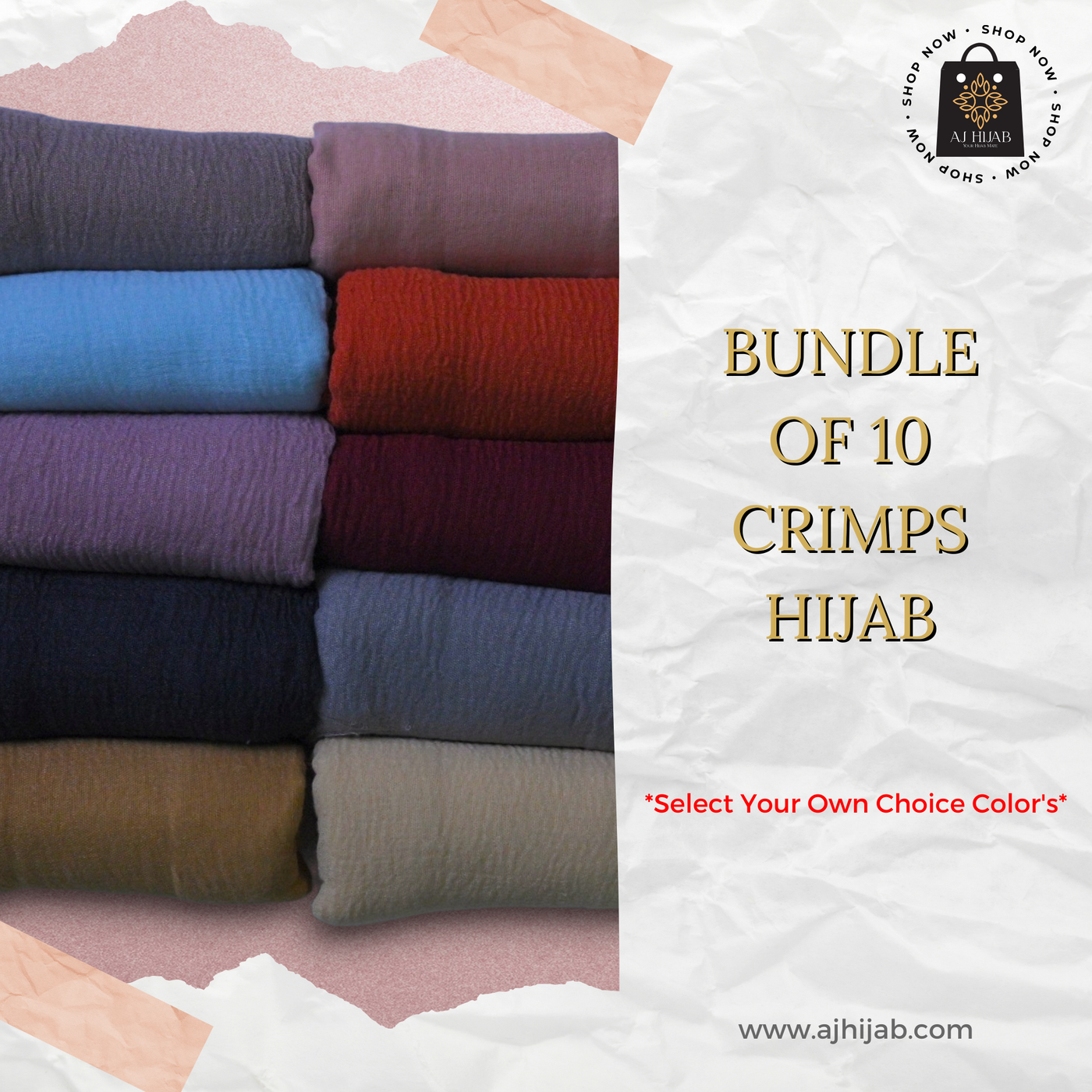 Bundle Of 10 - Crimps Hijab (Select Colors)