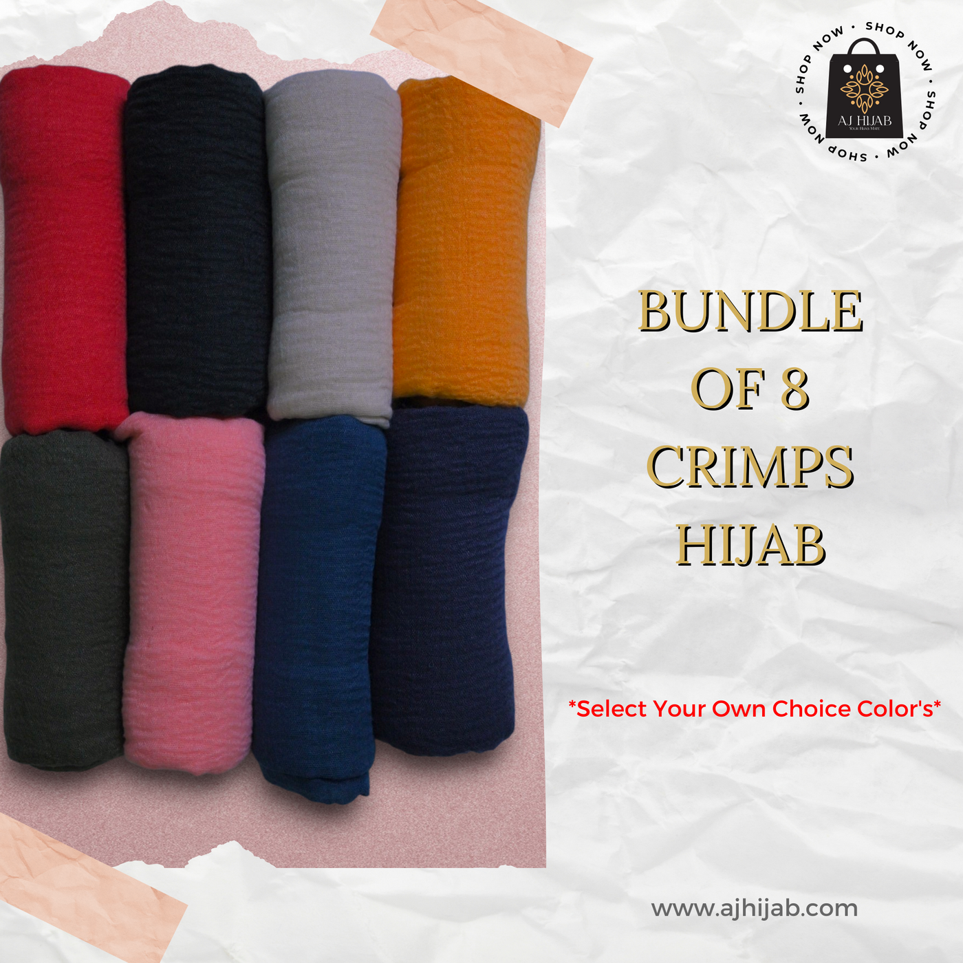 Bundle Of 8 - Crimps Hijab (Select Colors)