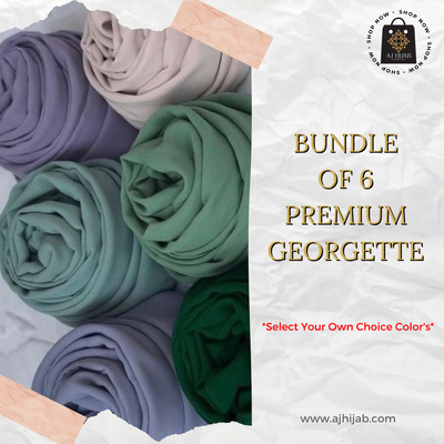 Bundle Of 6 - Premium Georgette Hijab (Select Colors)