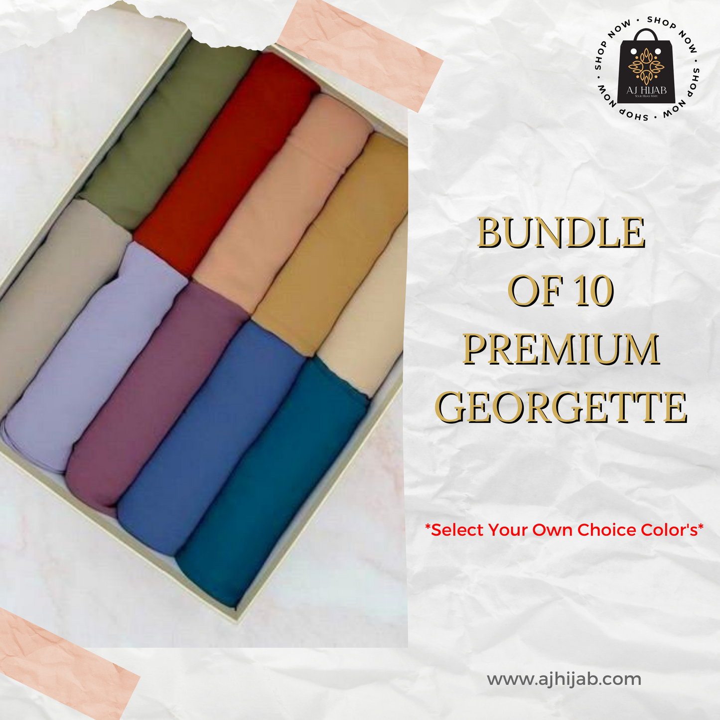 Bundle Of 10 - Premium Georgette Hijab (Select Colors)