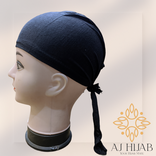 Black Plain Head Tie Cap - AJ Hijab