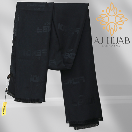 Black Fendi Silk Mix Hijab - AJ Hijab