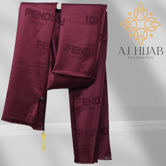 Maroon Fendi Silk Mix Hijab - AJ Hijab