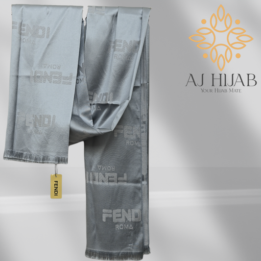 Silver Fendi Silk Mix Hijab - AJ Hijab