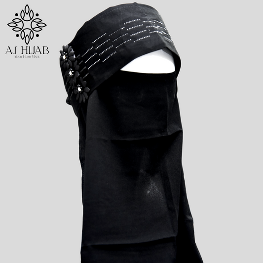 Black Flower Bunch Tie D-Niqab
