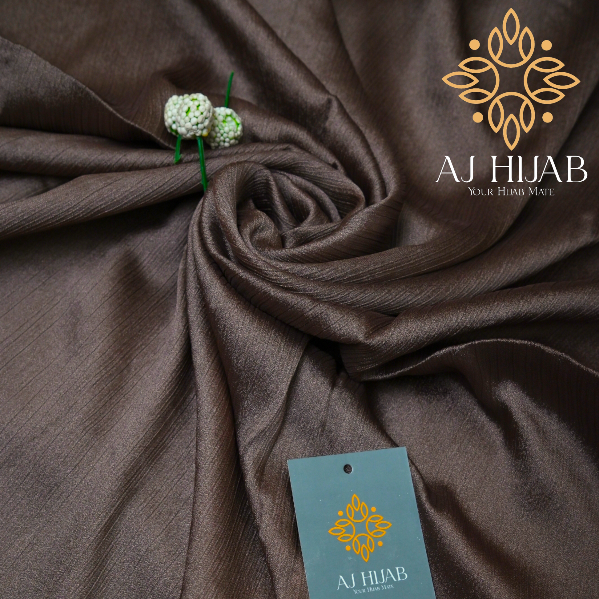 Grey Brown Silk Crinkle Hijab - AJ Hijab