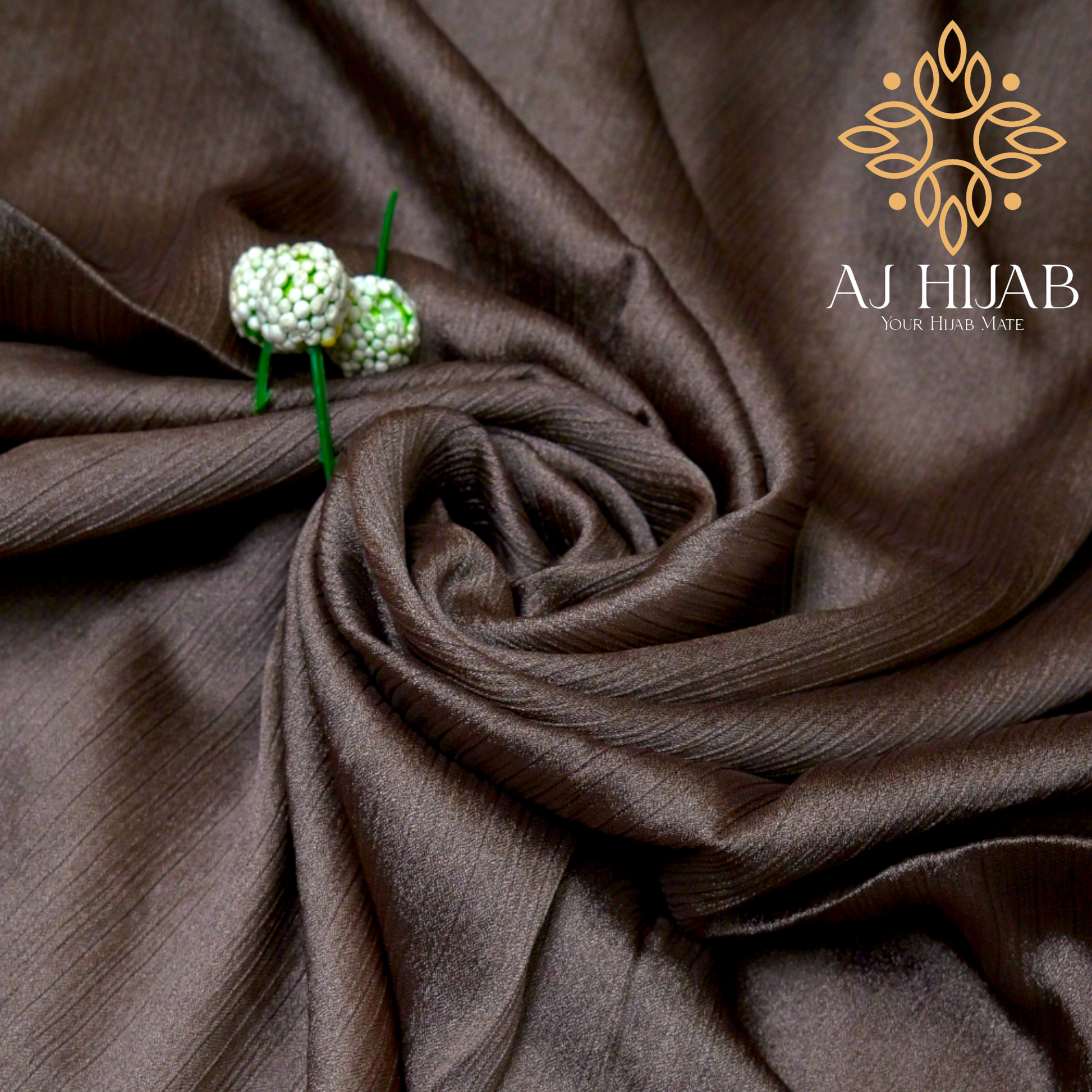 Indigo Ink Brown Silk Crinkle Hijab - AJ Hijab