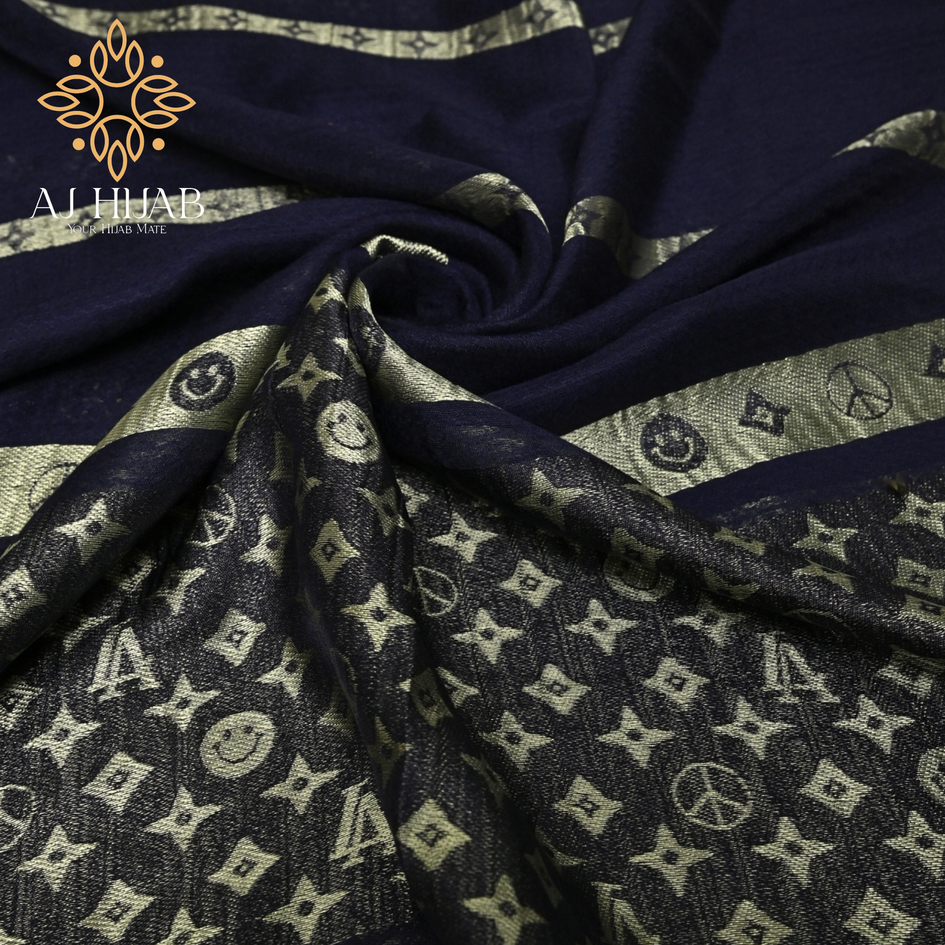 Navy LV Organza Hijab - AJ Hijab