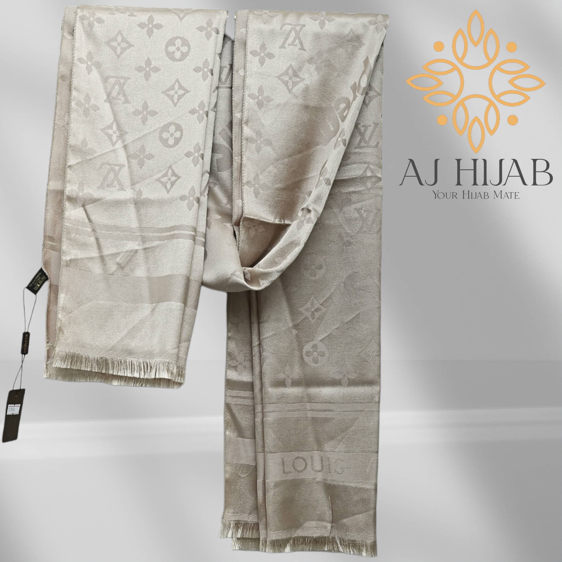 Golden LV Silk Mix Branded Hijab - AJ Hijab
