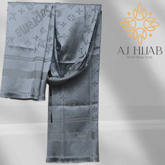 Silver LV Silk Mix Branded Hijab - AJ Hijab
