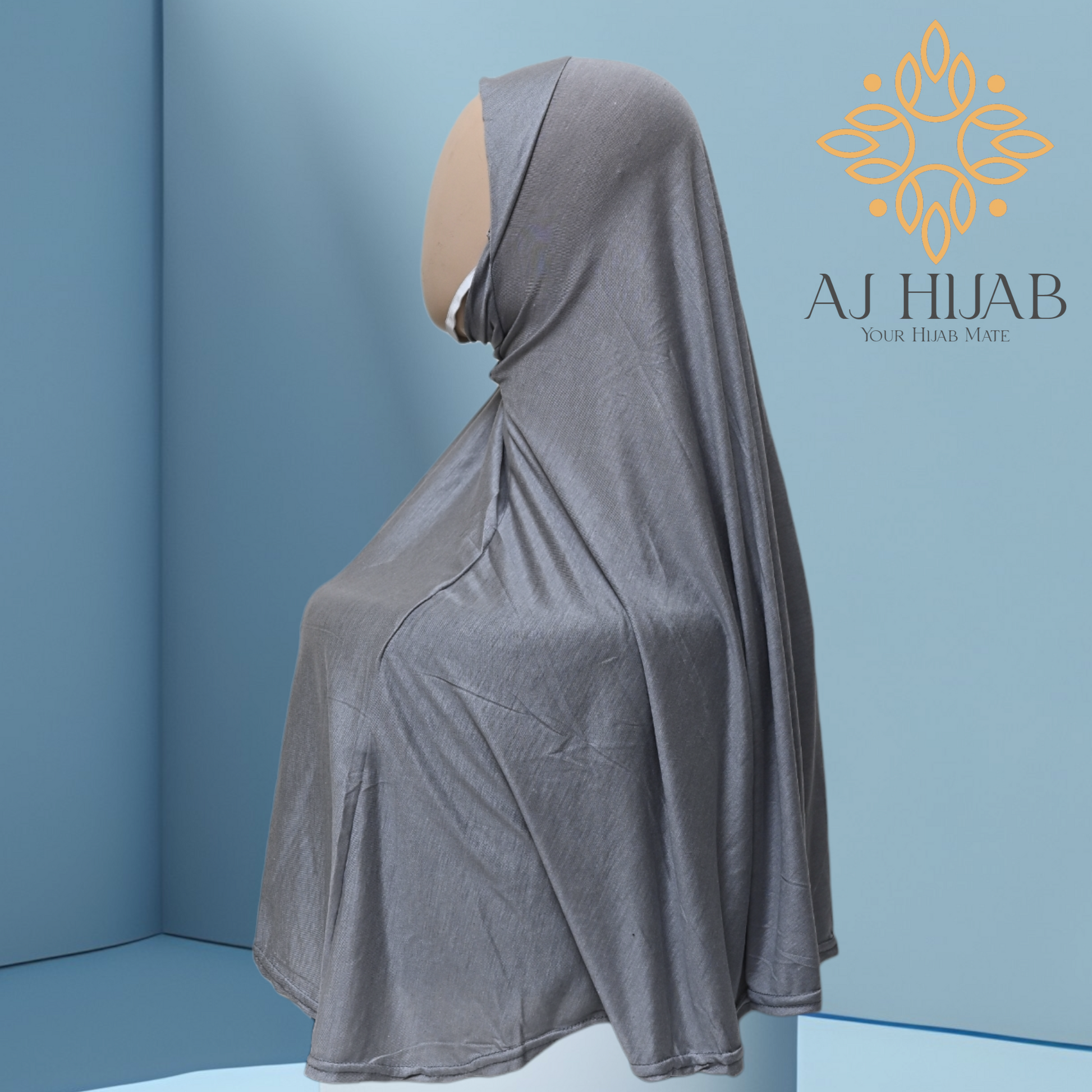 Silver Grey Cotton Jersey Large Makhna - AJ Hijab
