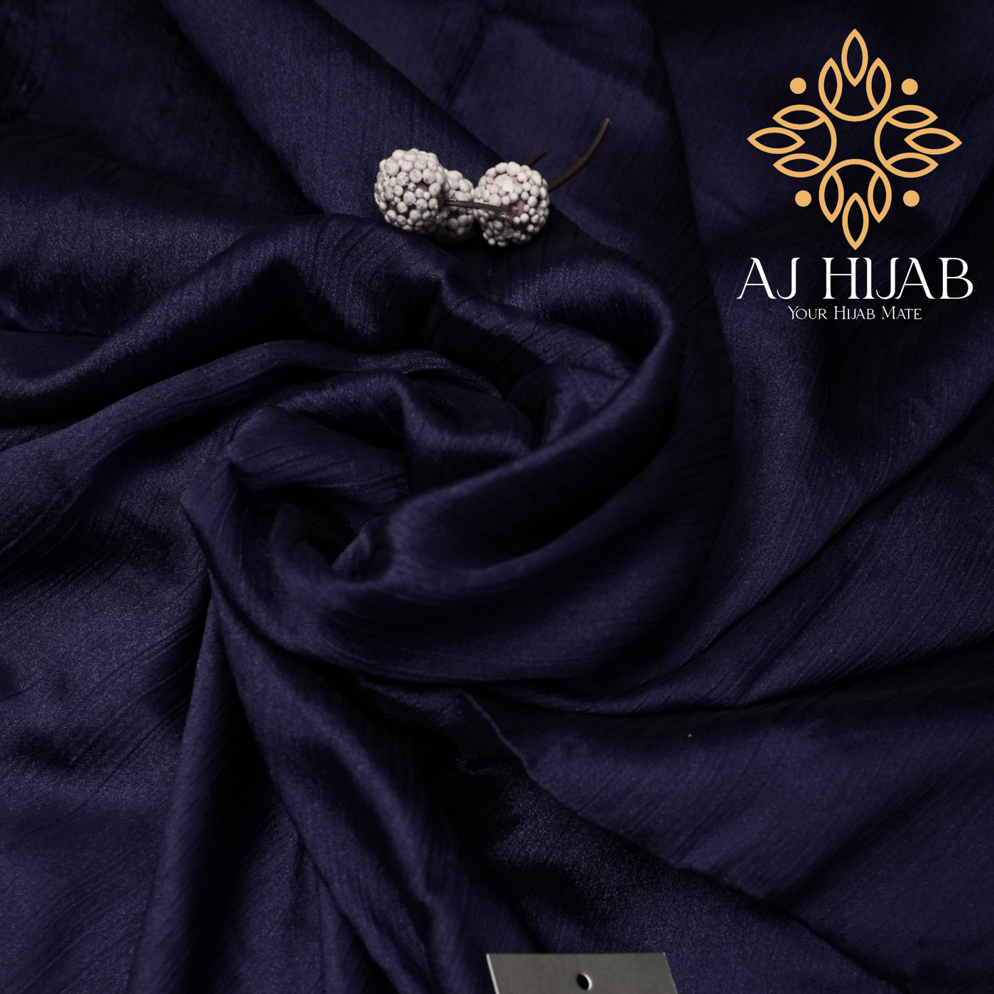 Navy Silk Crinkle Hijab - AJ Hijab