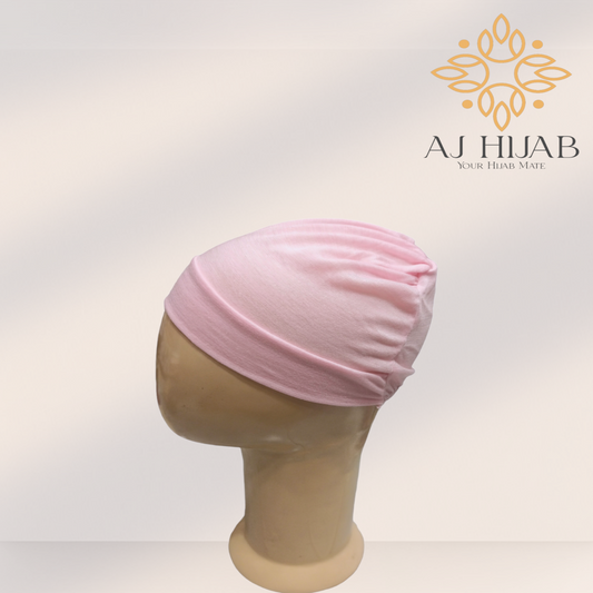 Baby Pink Plain Head Lastic Cap - AJ Hijab
