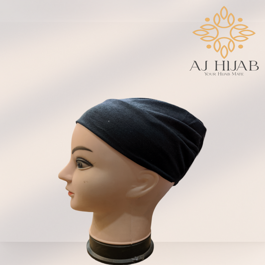Black Plain Head Lastic Cap - AJ Hijab