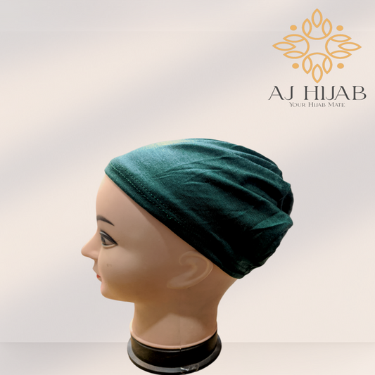 Bottle Green Plain Head Lastic Cap - AJ Hijab
