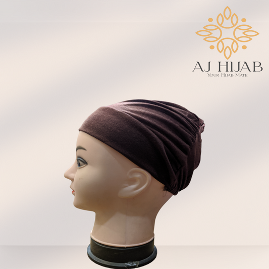 Brown Plain Head Lastic Cap - AJ Hijab