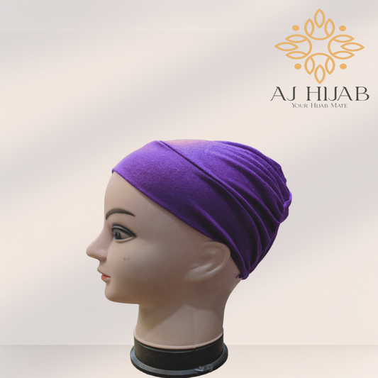 Burgundy Purple Plain Head Lastic Cap - AJ Hijab