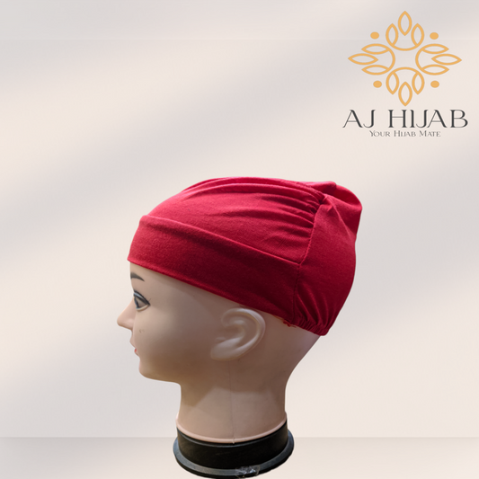 Red Plain Head Lastic Cap - AJ Hijab