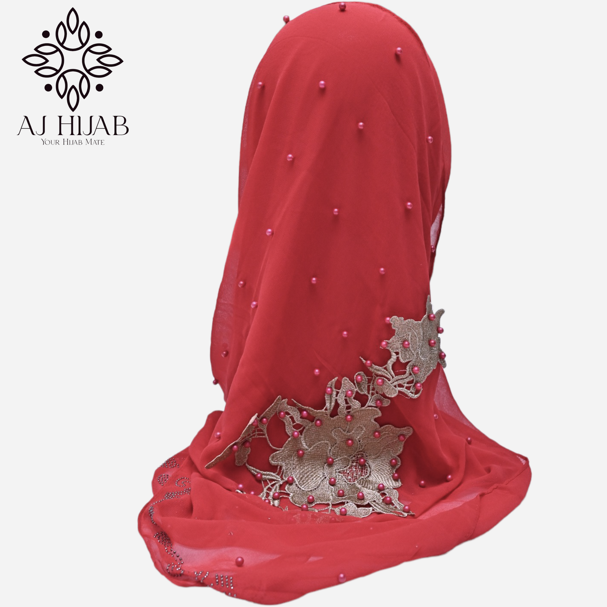 Ready to Wear Fancy Bunch Red Hijab - AJ Hijab