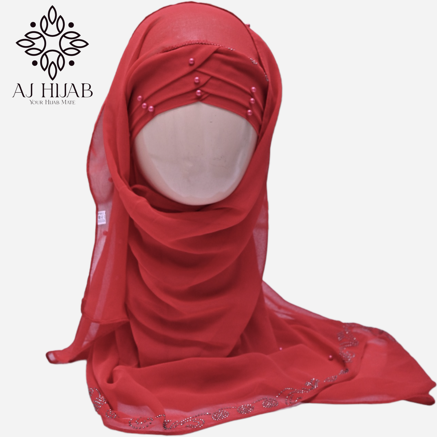 Ready to Wear Fancy Bunch Red Hijab - AJ Hijab