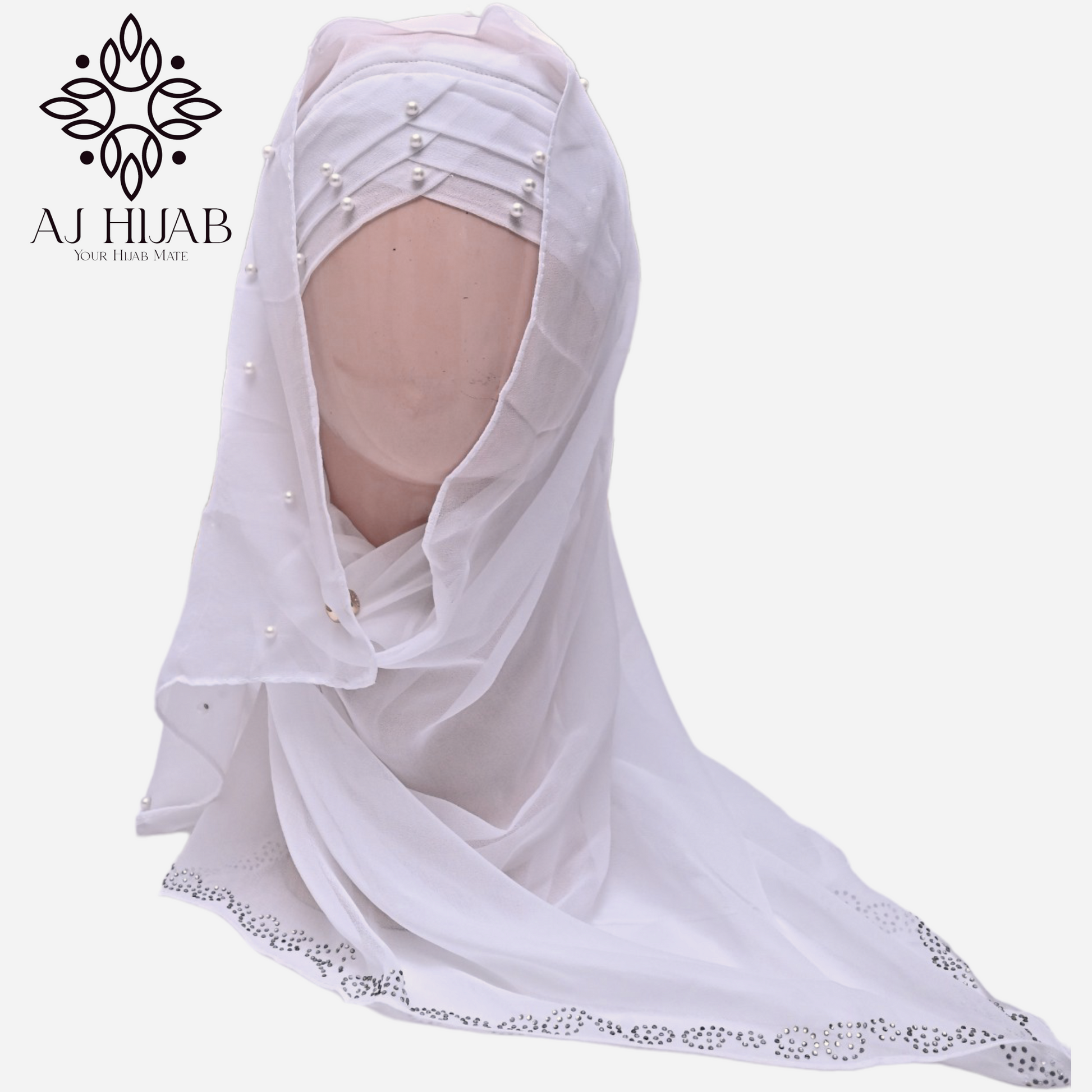 Ready to Wear Fancy Bunch White Hijab - AJ Hijab