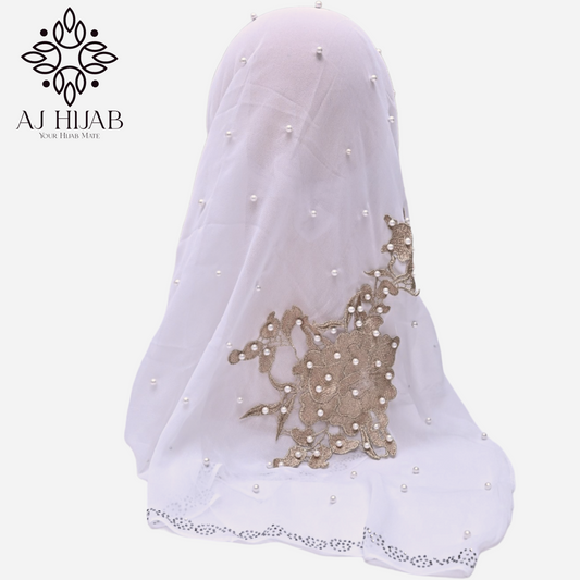 Ready to Wear Fancy Bunch White Hijab - AJ Hijab